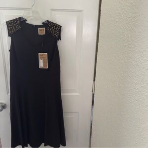 Nue by Shani Black Dress with Gold Studs